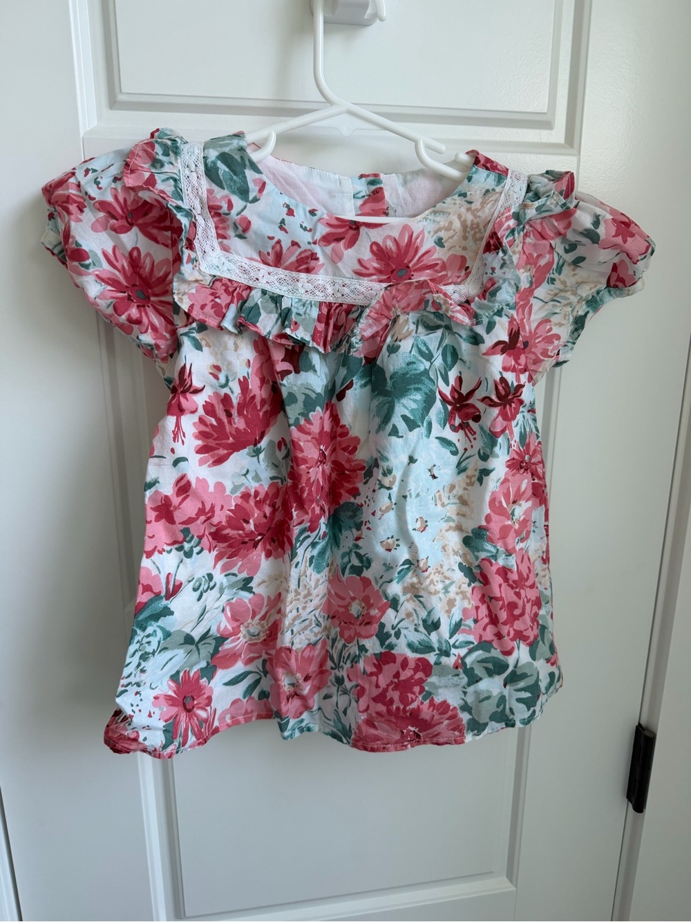 Janie and Jack Girls Pink Floral Ruffle Sleeve Blouse Size 8
